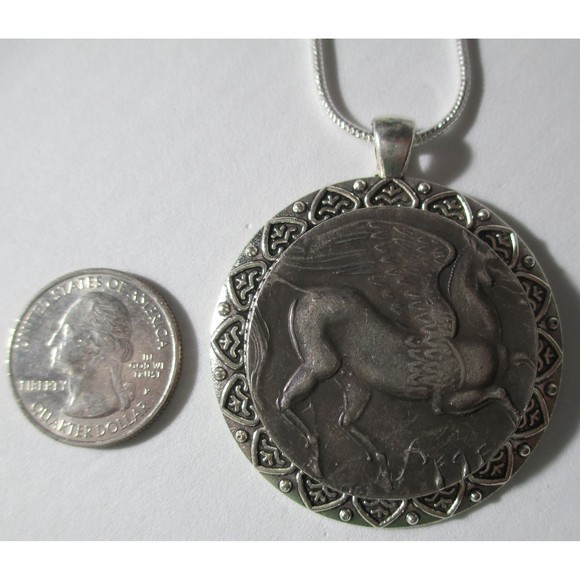 Very High Relief Sky Goddess Flying Pegasus Coin/Pendant silver necklace - Picture 5 of 9